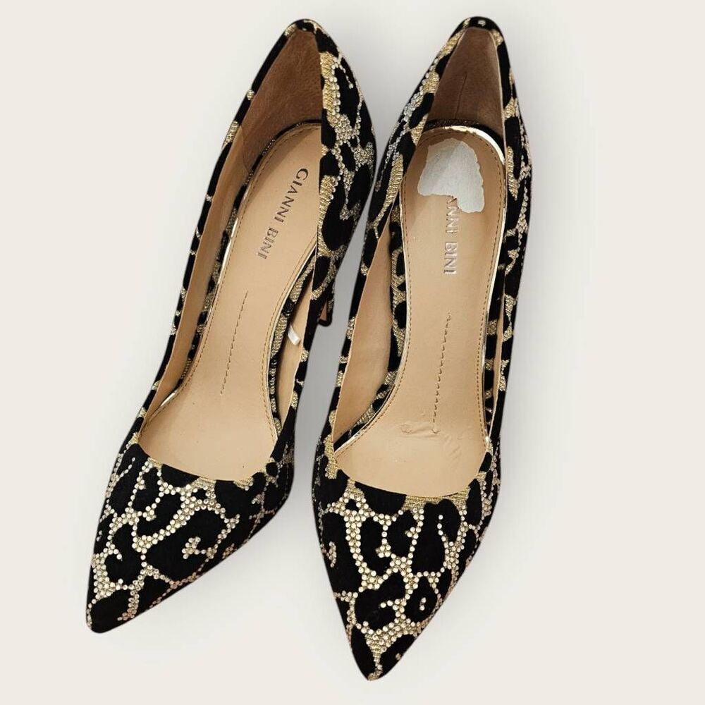 Gianni Bini Leopard Print Black w/Rhinestones Stiletto SZ 9